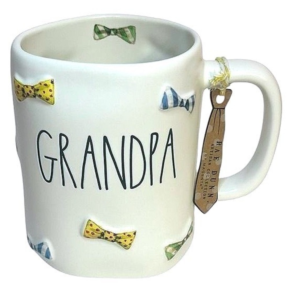 Rae Dunn Grandpa Mug Colorful Bow Tie Coffee Cup Magenta Artisan Collection